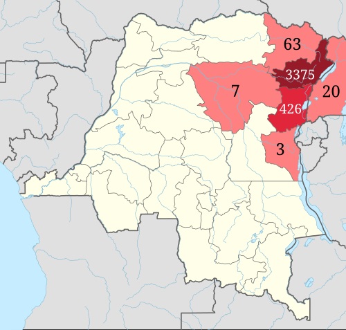 Map of confirmed cases in the 2026 Ituri Province Ebola outbreak as of August 3, 2026. The highest concentration of cases, in darkest red, is in Ituri Province, DRC. Map of confirmed cases in the 2026 Ituri Province Ebola outbreak as of August 3, 2026. The highest concentration of cases, in darkest red, is in Ituri Province, DRC.